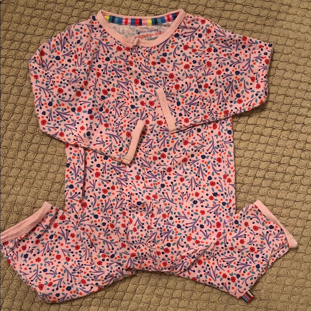Magnetic Me Pink Floral Stretch Pajama One-Piece with Red & Blue Accents